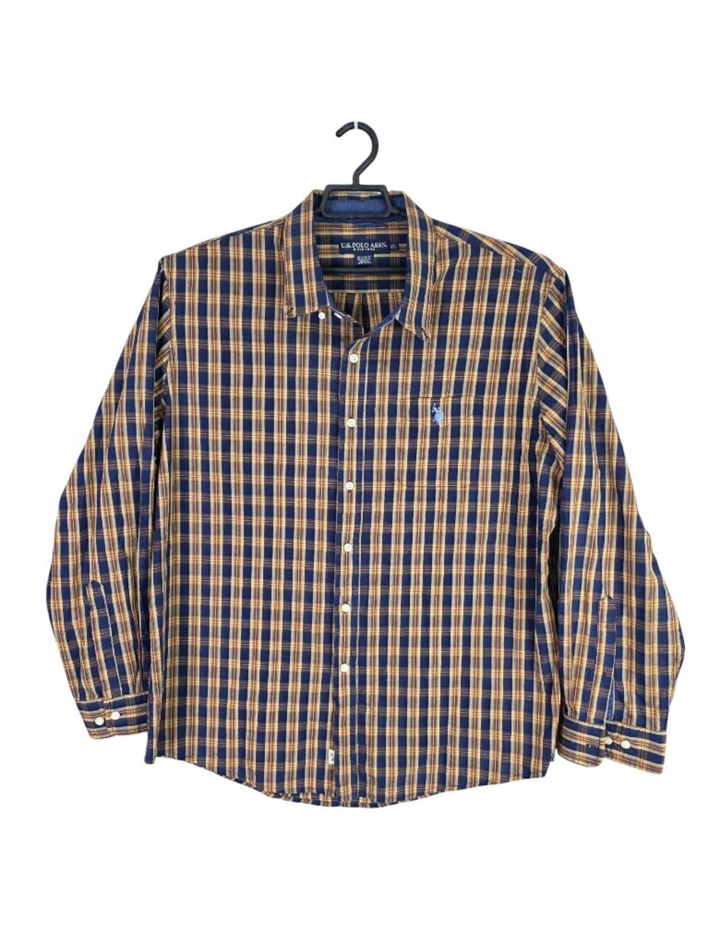 Mens U.S. Polo Assn Yellow Red & Navy Plaid Button Up Shirt Cotton Size XXL